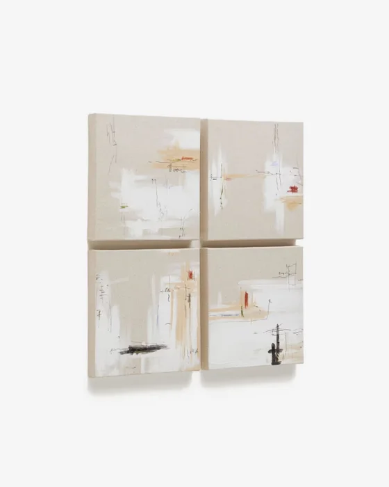 Set Selnir de 4 lienzos de lino blanco y beige 30 x 30 cm en Multicolor - Decoración de pared, Uruguay | Kavehome