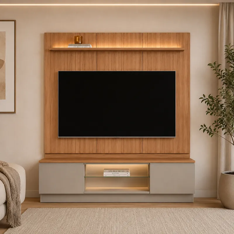 Conjunto Modular - Magnum 200CM con Led en Madera natural - Muebles para TV, Uruguay | Balton