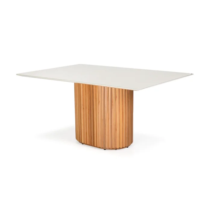 Mesa de comedor Living - Con vidrio - 160 - Off White y Canela en Blanco - Mesas de comedor, Uruguay | Nyr