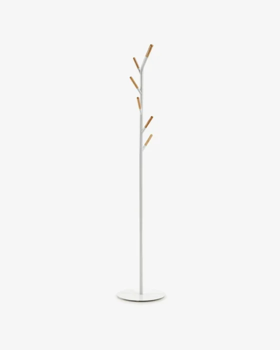 Perchero Nerb acero blanco y madera de caucho natural 175 cm en Blanco - Percheros y colgadores, Uruguay | Kavehome