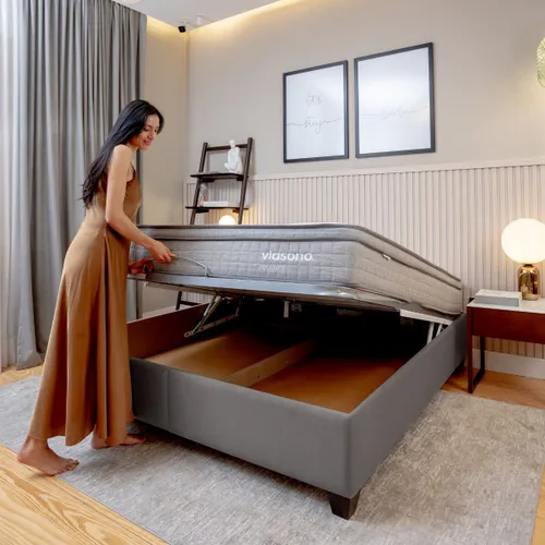 Cama baúl FLAT Gris 1,5 PLAZAS, Uruguay | Viasono