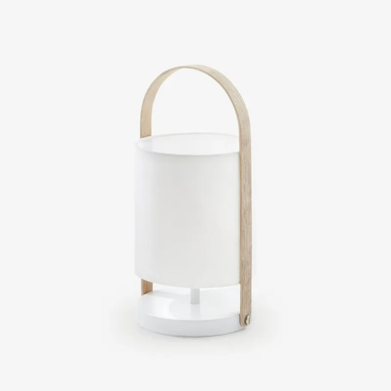 Luminaria de sobremesa Zayma de madera de haya y algodón blanco en Blanco - Lámparas de mesa, Uruguay | Kavehome