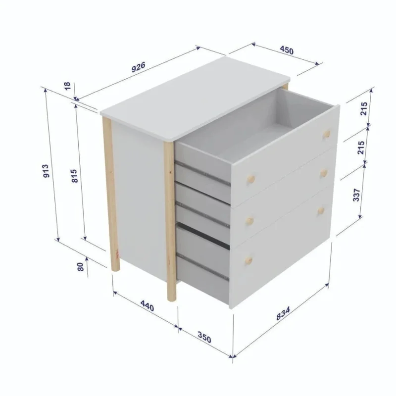 Cómoda 3 Cajones Infantil - Blanco en Blanco - Cómodas, Uruguay | Ecowood, vista 5