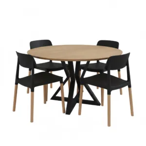 Juego de Comedor Mesa louvre olmo + 4 silla Belloch negra en Madera natural - Sillas, Uruguay | Berna home