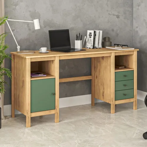 Escritorio 3 Cajones 1 Nicho 1 Puerta - Línea Maden - Verde en Madera natural - Escritorios y sillas de escritorio, Uruguay | Ecowood
