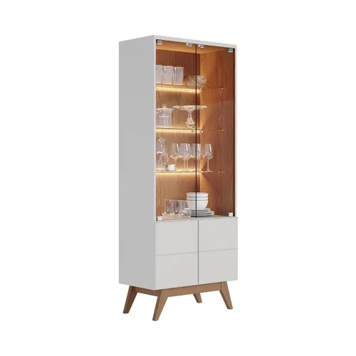 Cristalera Alta Con Puertas De Vidrio Y Luces Led en Blanco - Aparadores y recibidores, Uruguay | Soy Hogar