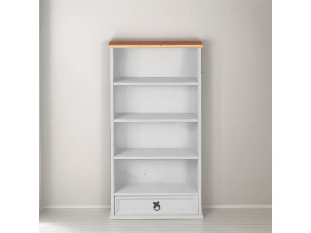 Biblioteca 1 Cajon Cera/Blanca LINEA CORONA MADERA en Blanco/Cera - Living, Uruguay | Que Sal Muebleria
