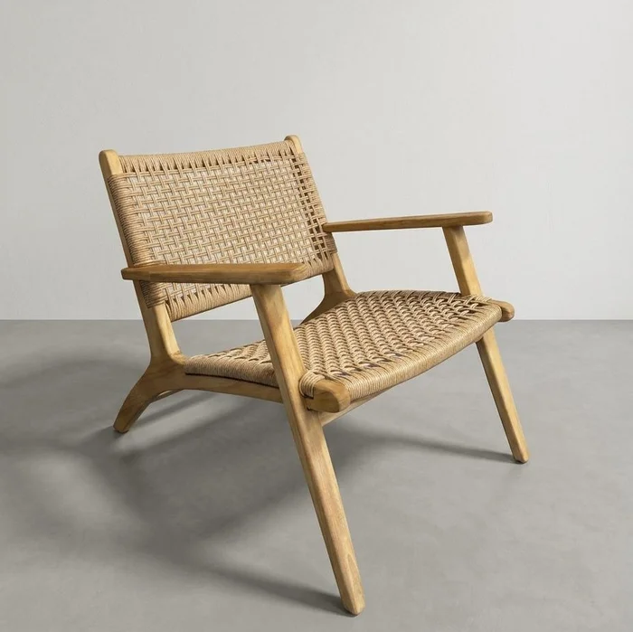 Buataca en teca y fibra loom en Madera natural - Butacas, banquetas y puffs, Uruguay | Entrecasa
