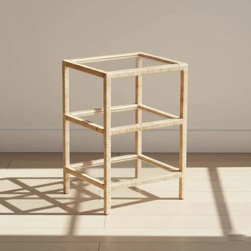 Mesa Auxiliar/lateral Rattan-madera-y-vidrio Natural-beige Vittoria Natural en Beige - Mesas de living, Uruguay | Divino