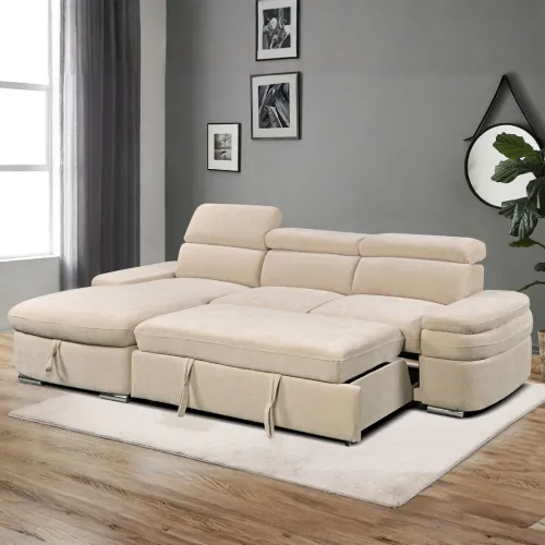 Rinconera cama Nikos - Tela Microfibra - Chaise izquierdo - City 102 (Beige) en Beige - Sillones y sofás, Uruguay | NYR