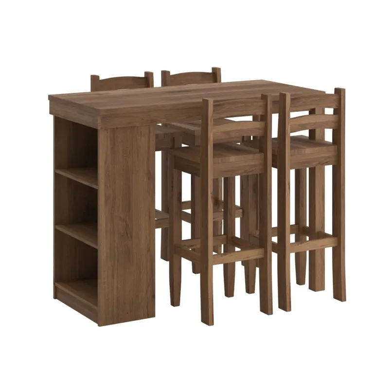 Isla Desayunador 4 Bancos Cocina Comedor Madera - Nogal - Línea Monterrey en Marrón - Mesas de comedor, Uruguay | Ecowood