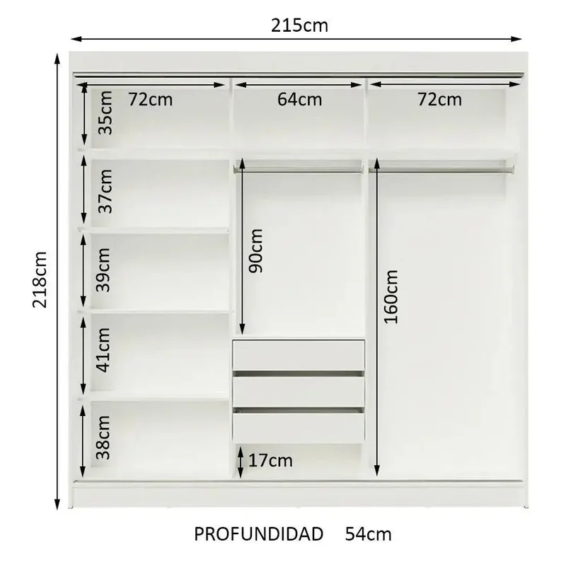 Ropero Placard Matrimonial Austin 4 Puertas Corredizas 215cm en Blanco - Roperos y placares, Uruguay | Balton, vista 29