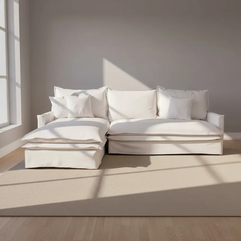 Sofa C/chaise 4 Cuerpos Tela Blanco Alaska Izquierdo en Blanco - Sillones y sofás, Uruguay | Divino