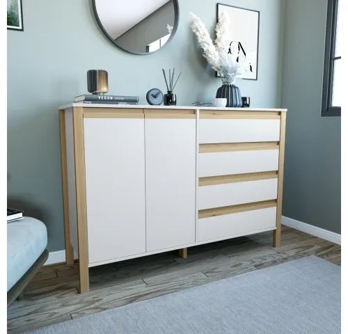 Comoda Combinado Madera 2P, 4C Blanco/Miel - Cómodas, Uruguay | Que Sal Muebleria
