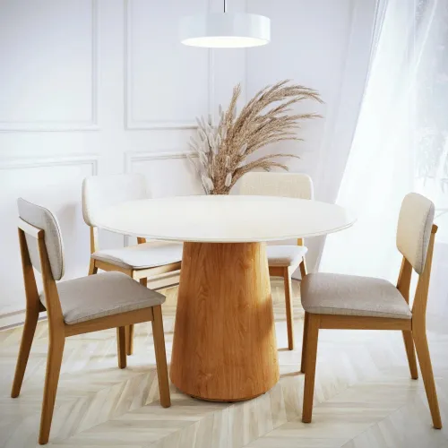 Mesa de Comedor Ana - Redonda - Línea Nevada - Blanco en Blanco - Mesas de comedor, Uruguay | Ecowood