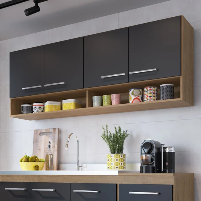 Mueble De Cocina Aereo Alto 4 Puertas 2 Estantes 100% Mdp en Negro - Escritorios, Uruguay | Soy Hogar, vista 6