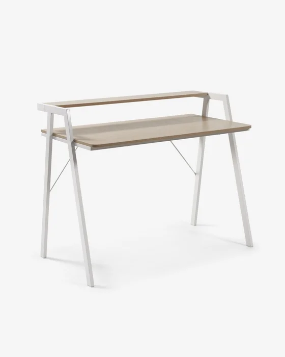 Escritorio Aarhus melamina acabado natural patas de acero acabado blanco 115 x 60 cm en Blanco - Escritorios, Uruguay | Kavehome