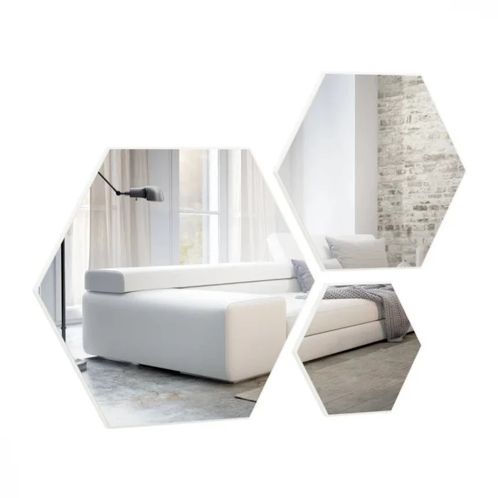 Kit de espejos decorativos hexagonales 60cm, 45cm y 30cm Bordes Blancos en Gris - Espejos, Uruguay | Balton, vista 5