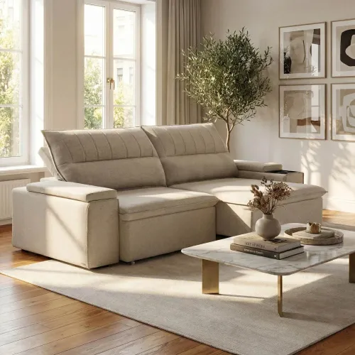 Sillón 3 Cuerpos Reclinable y Retráctil - Aura - Beige en Beige - Sillones y sofás, Uruguay | Ecowood