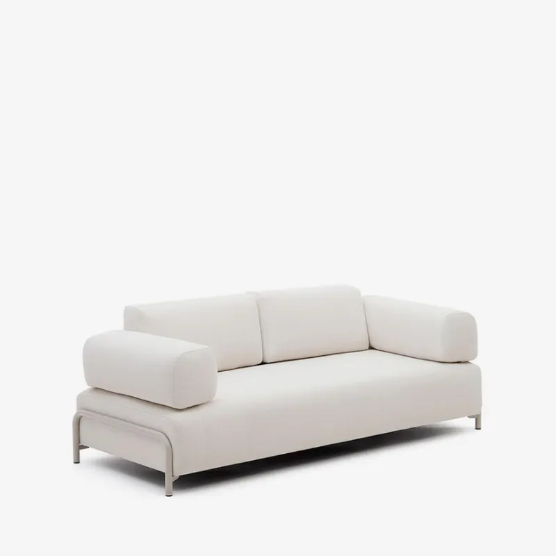 Sofá Compo 3 plazas de chenilla beige y estructura de metal gris 232 cm en Beige - Sillones y sofás, Uruguay | Kavehome