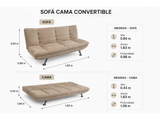 Sofa cama microfibra GRIS - Sillones y sofás, Uruguay | Que Sal Muebleria
