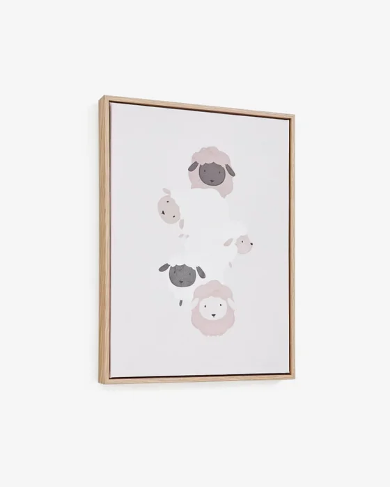 Cuadro Milu - de ovejas beige y blanco 40 x 30 cm en Rosa - Decoración de pared, Uruguay | Kavehome