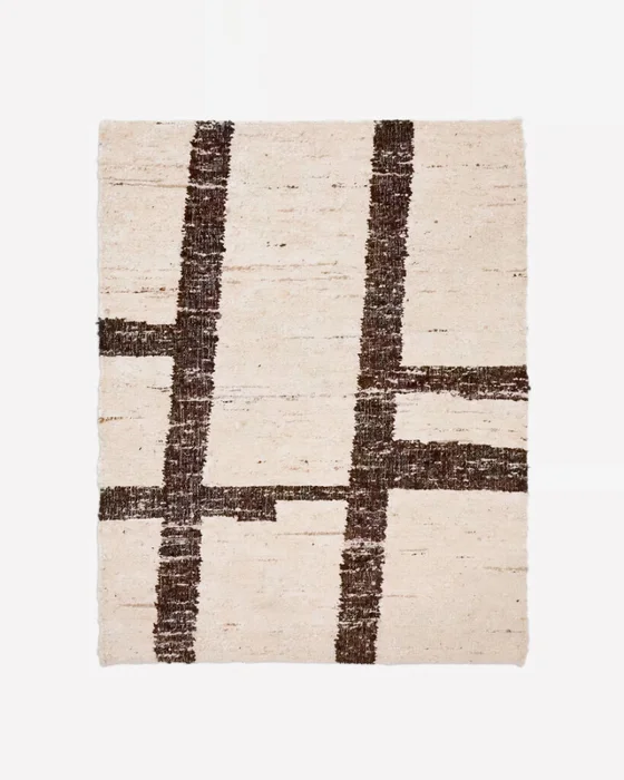 Alfombra Hadin jacquard gráfico de lana blanca y negro 160 x 230 cm en Beige - Alfombras, Uruguay | Kavehome