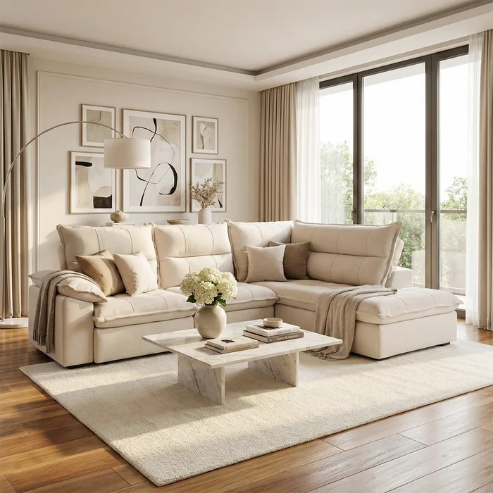 Sillón 5 Cuerpos con Chaise Retráctil y Reclinable - Cesky - Beige Izquierdo en Gris - Sillones y sofás, Uruguay | Rústico Hogar