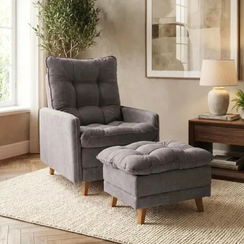 Poltrona reclinable Con Puff - Luxor - Gris en Gris - Sillones y sofás, Uruguay | Ecowood