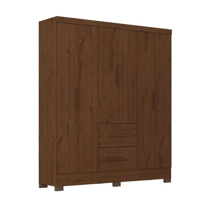 Ropero Max 6 Puertas 2 Cajones - Línea Glam - Nogal en Marrón - Roperos y placares, Uruguay | Ecowood