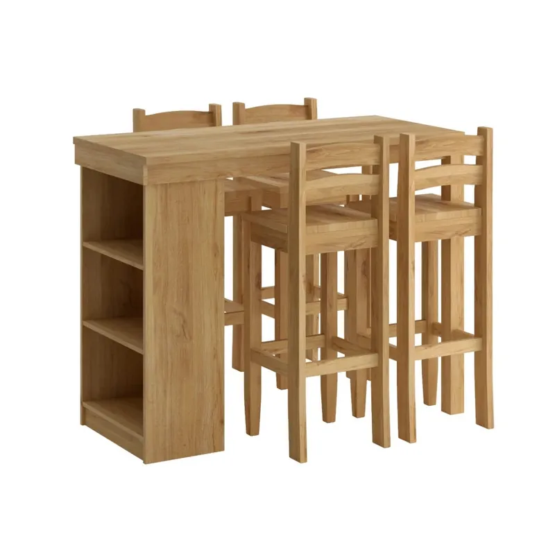 Isla Desayunador 4 Bancos Cocina Comedor Madera - Natural - Línea Monterrey en Madera natural - Mesas de comedor, Uruguay | Ecowood