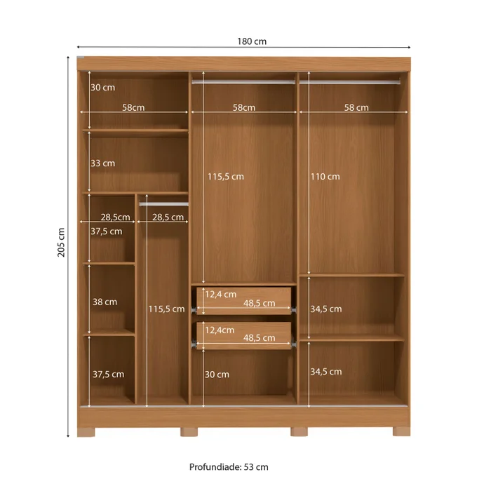 Ropero 3 Puertas Corredizas 180CM - Turin en Madera natural - Roperos y placares, Uruguay | Balton, vista 6