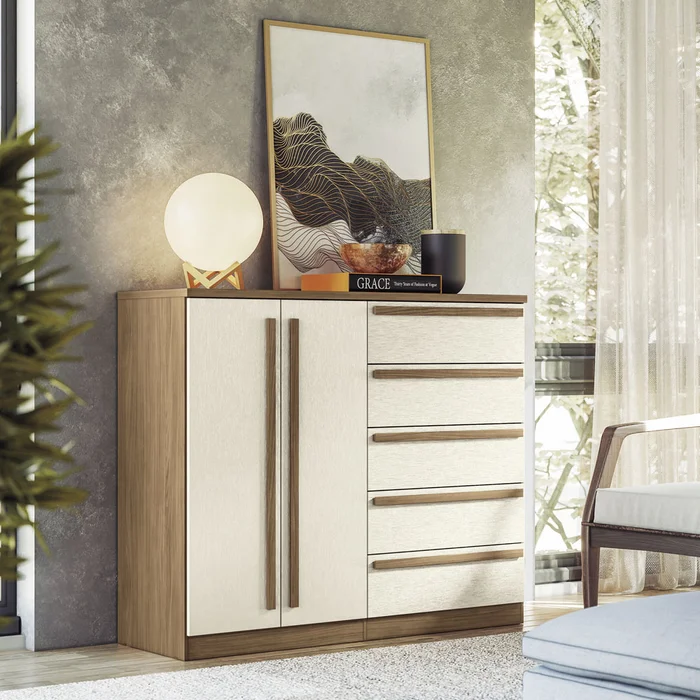 Comoda Cajonera 2 Puertas 5 Cajones 100% Mdp Dormitorio Jatoba Arena en Beige - Cómodas, Uruguay | Soy Hogar, vista 2