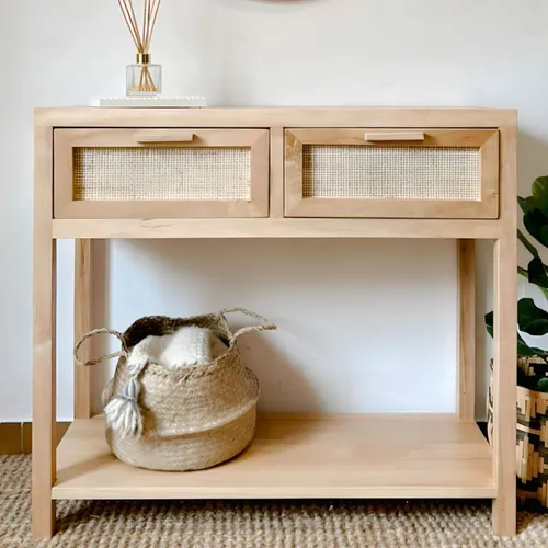 Mueble recibidor con cajones con esterilla natural en Madera natural - Muebles, Uruguay | Decoramuss