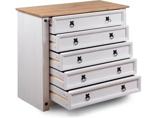 Comoda 5 cajones Cera/Blanco LINEA CORONA MADERA en BLANCO CERA - Cómodas, Uruguay | Quesal, vista 8