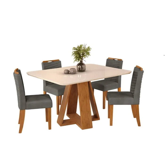 Juego De Comedor - 4 Sillas + Mesa Tapa De Vidrio - Celeste - Gris Beige en Blanco - Mesas de comedor, Uruguay | Rústico Hogar, vista 2