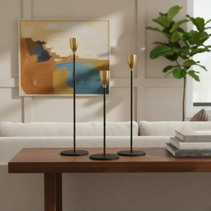 SET 3 CANDELABRO 8x23/28/33CM CON PUNTA DORADA en Dorado - Decoración, Uruguay | Koz, vista 2
