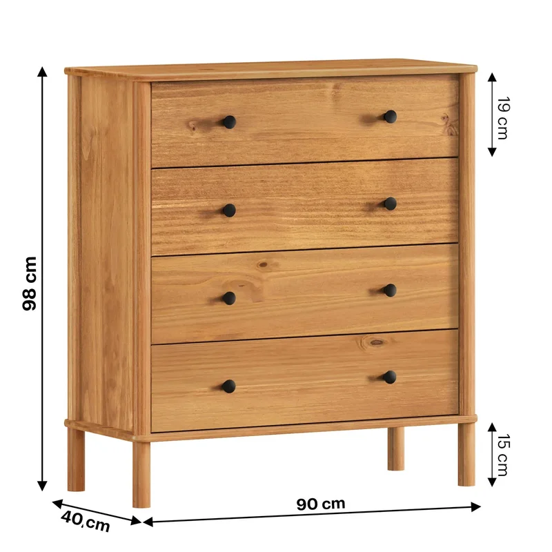 Comoda Apama 90CM 4 Cajones - Madera Maciza en Madera natural - Cómodas, Uruguay | Balton, vista 10