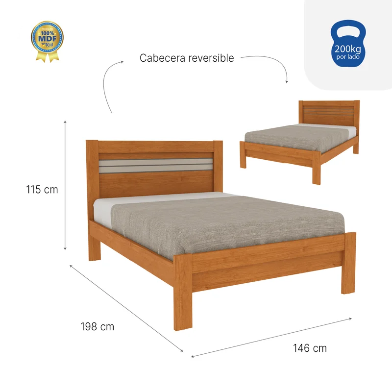 Cama 2 Plazas Safira en Cinamomo - Dormitorio, Uruguay | Muebles Express, vista 3