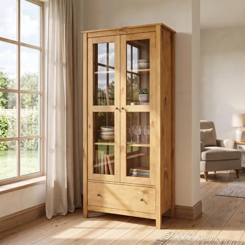 Cristalero 2 Puertas 1 Cajón Material Natural - Mari - Miel en Madera natural - Aparadores y recibidores, Uruguay | Rústico Hogar