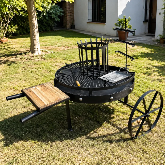 Fogón Criollo 120 con Parrilla y Ruedas en Negro - Muebles para el exterior, Uruguay | Quemadores de Jardín, vista 4
