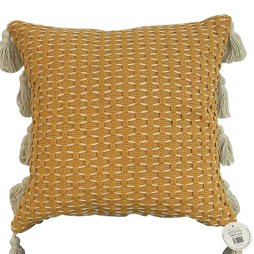 Almohadón tejido con borlas - Camel - Decoración, Uruguay | Concetto Casa