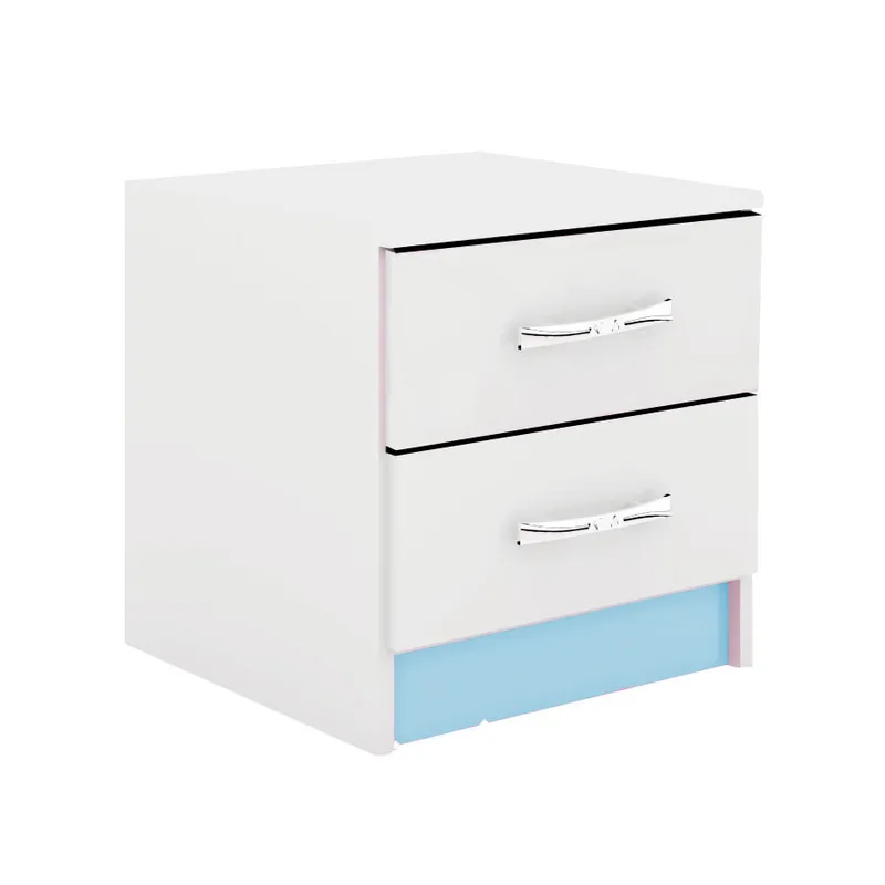 Mesa De Luz Infantil De 2 Cajones Para Dormitorio If02c en Blanco/azul - Mesas de luz, Uruguay | Muebles Express