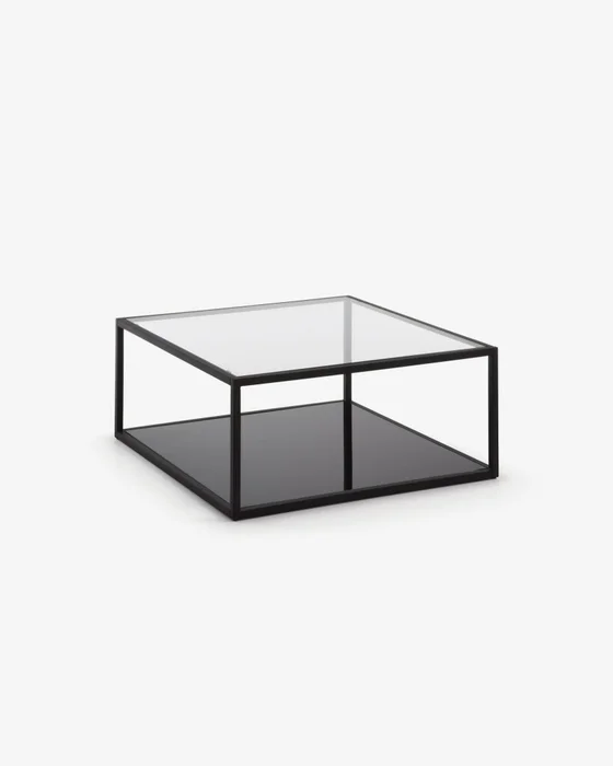 Mesa de centro Blackhill - 80 x 80 cm cristal y acero acabado negro en Negro - Mesas de living, Uruguay | Kavehome