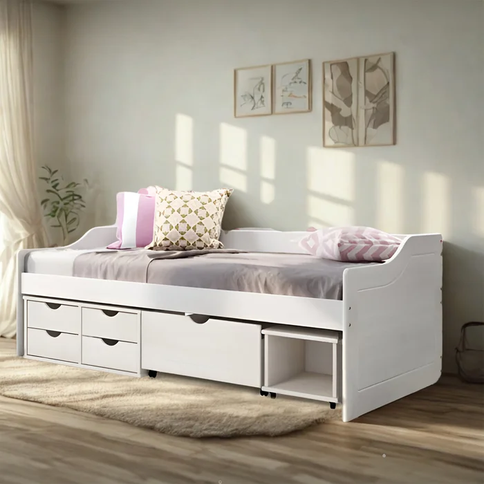 Cama Madera Maciza Con Cajones - 1 plaza - Linea Floro - Blanco en Blanco - Dormitorio, Uruguay | Rústico Hogar, vista 2