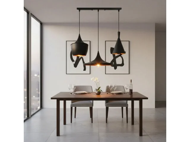 Lámpara de colgar 3 luces de aluminio E27 Negra en Negro, Uruguay | Que Sal Muebleria
