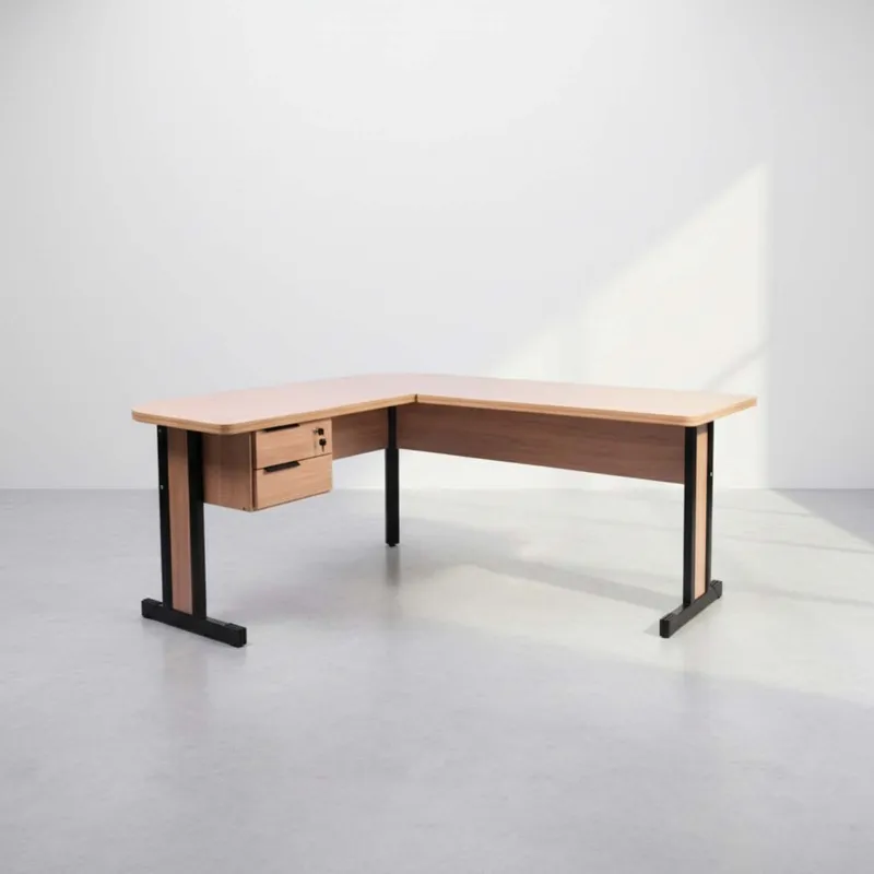 Escritorio Esquinero Mdp-y-metal Marron Itaupa en Madera natural - Escritorios, Uruguay | Divino