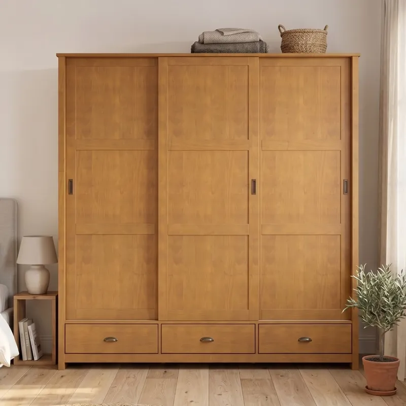 Ropero 3 puertas corredizas 3 cajones - Madera maciza - Marron en Marrón - Roperos y placares, Uruguay | Rústico Hogar