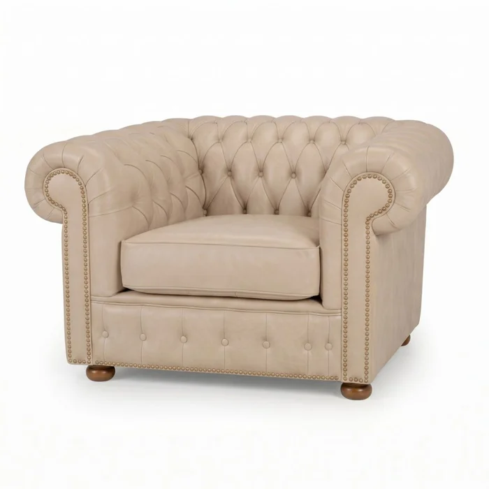 Sofá Chesterfield Novo - Cuero Básico - 1 cuerpo - Arena - (Preventa) en Beige - Sillones y sofás, Uruguay | Nyr, vista 2