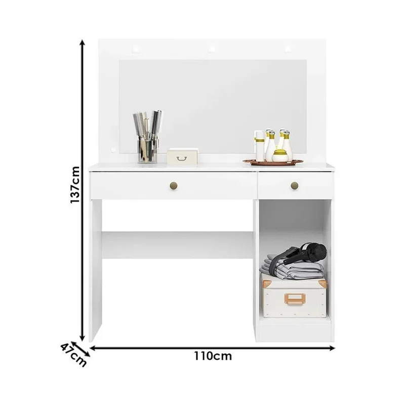 Tocador Con Espejo 2 Cajones Y Luces Para Maquillaje en Blanco - Cómodas, Uruguay | Soy Hogar, vista 3